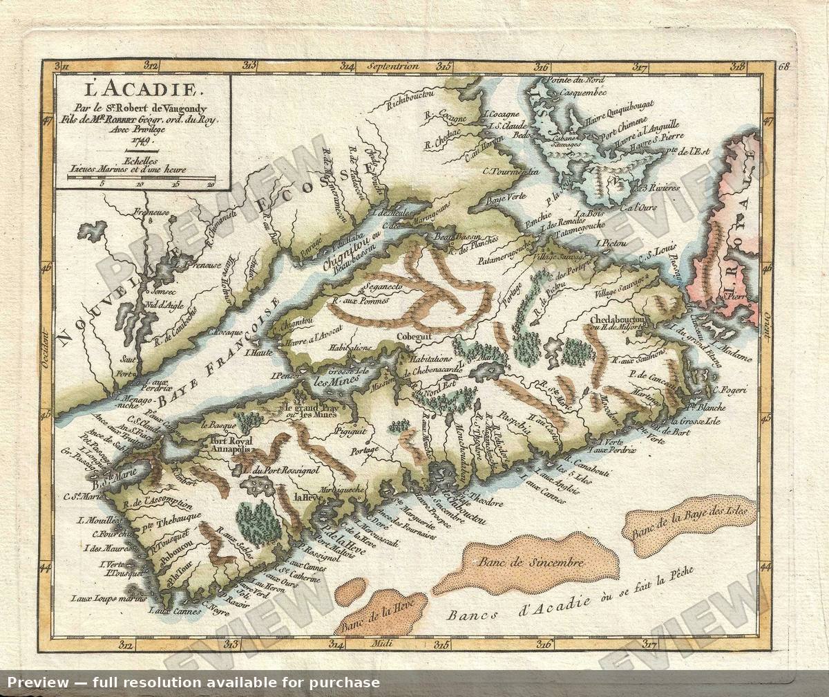 Antique map: Acadie, 1749