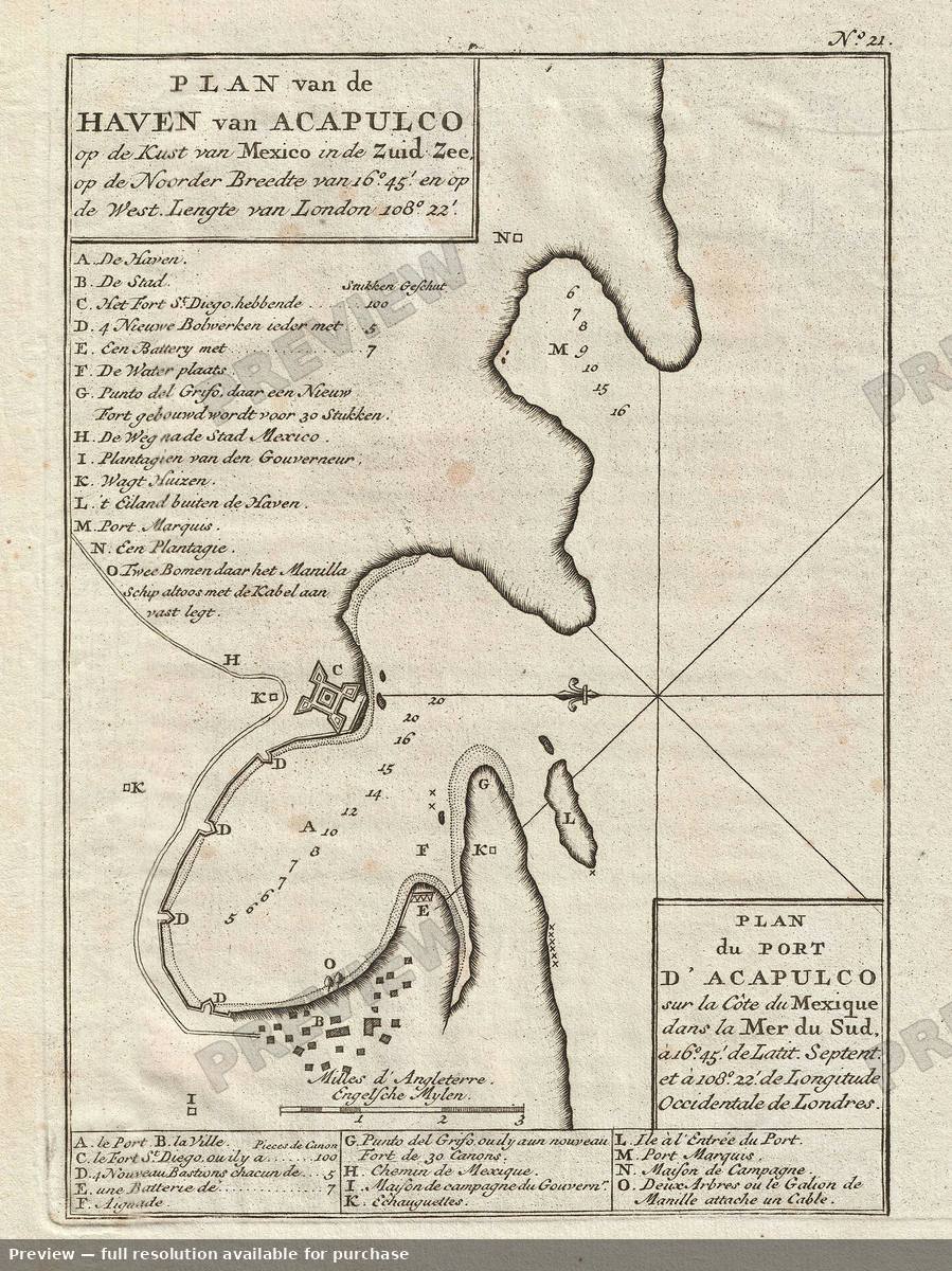 Antique map: Acapulco, 1751