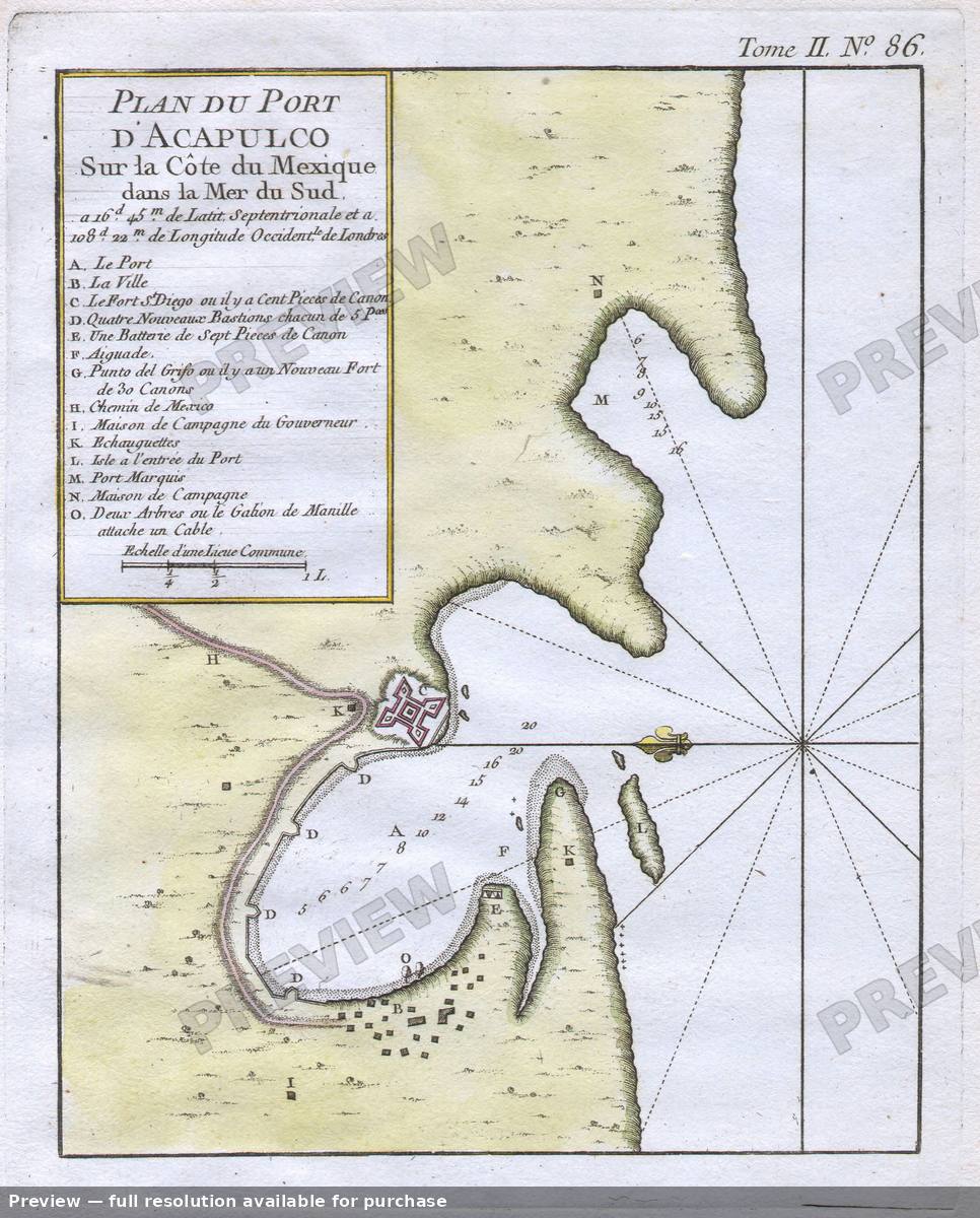 Antique map: Acapulco, 1764