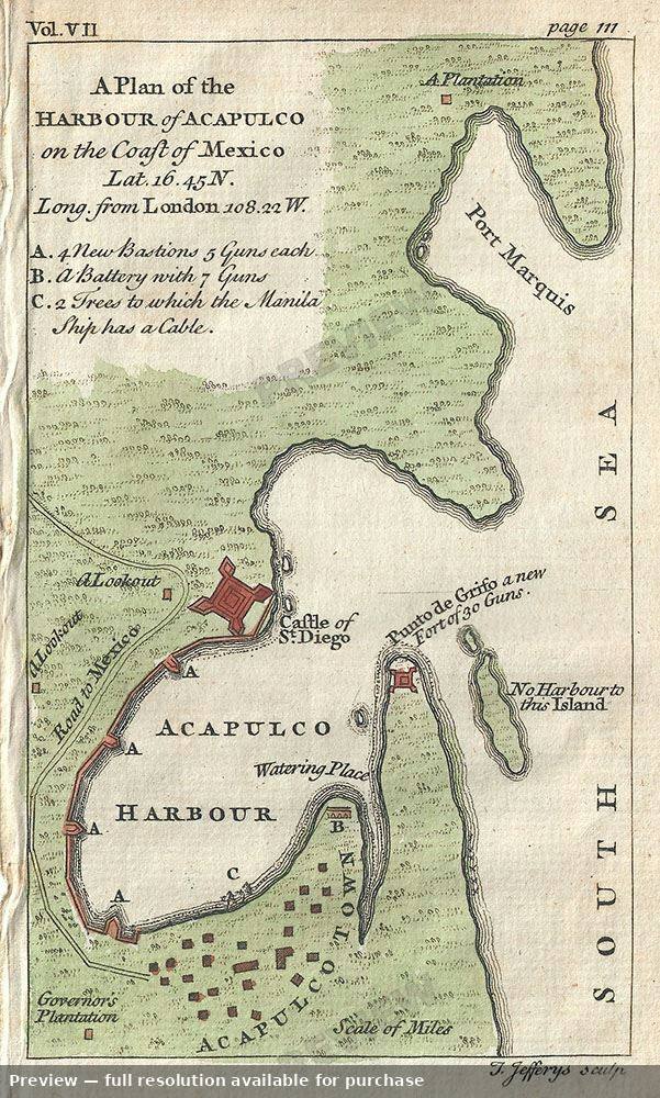 Antique map: Acapulco, 1756