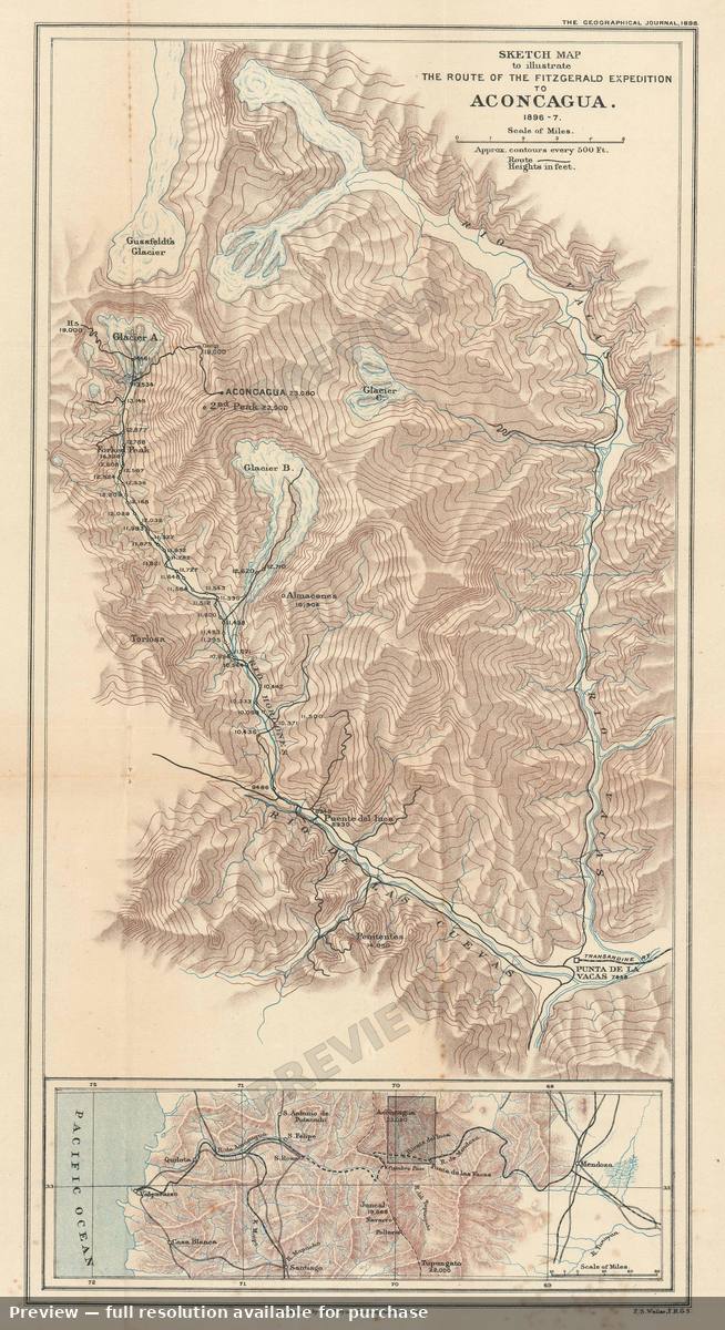 Antique map: Aconcagua, 1898