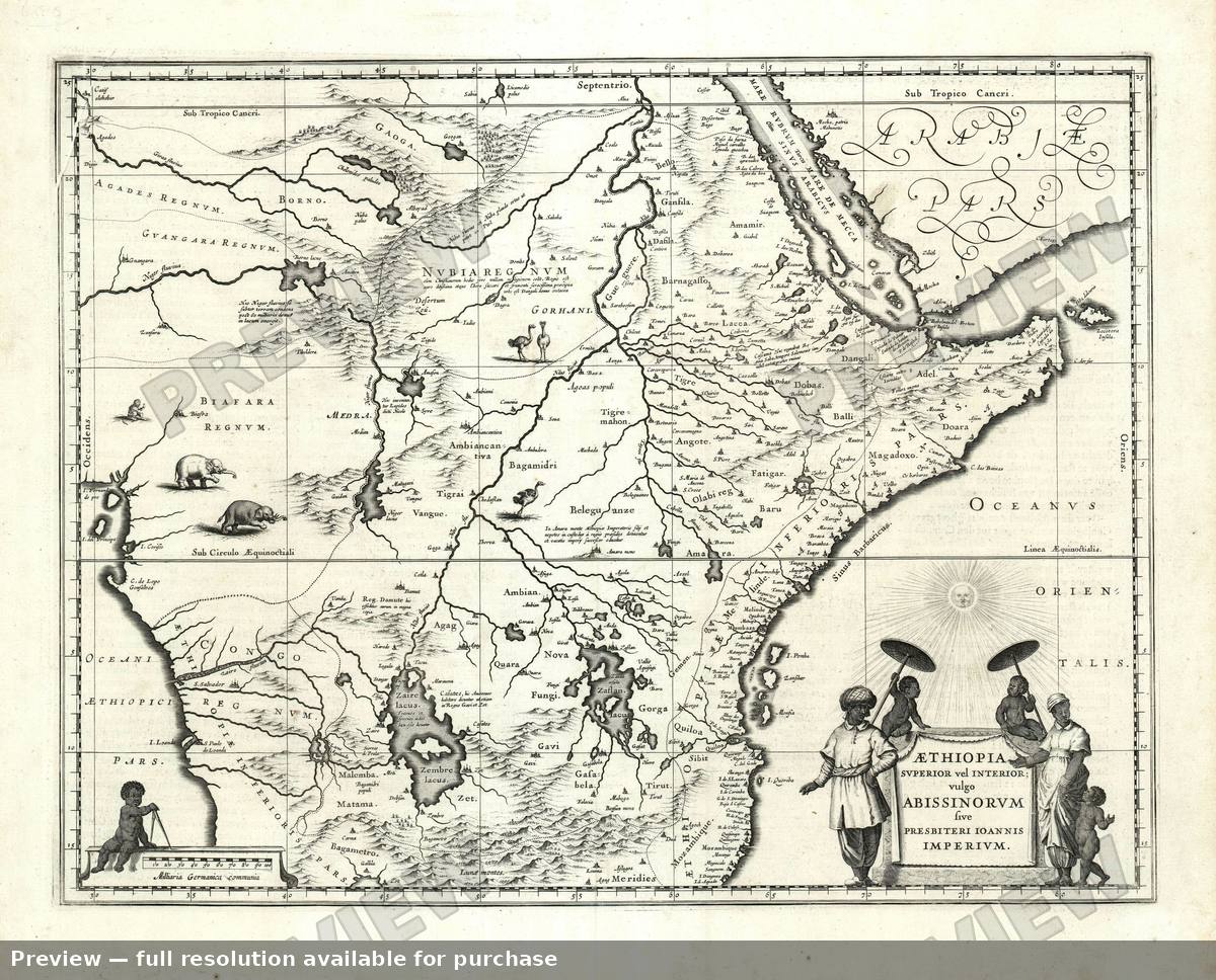 Antique map: Aethiopia Presbiter Joannis, 1635