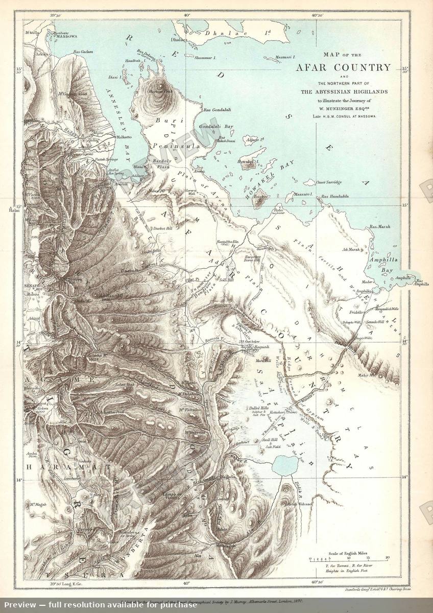 Antique map: Afar Country, 1870