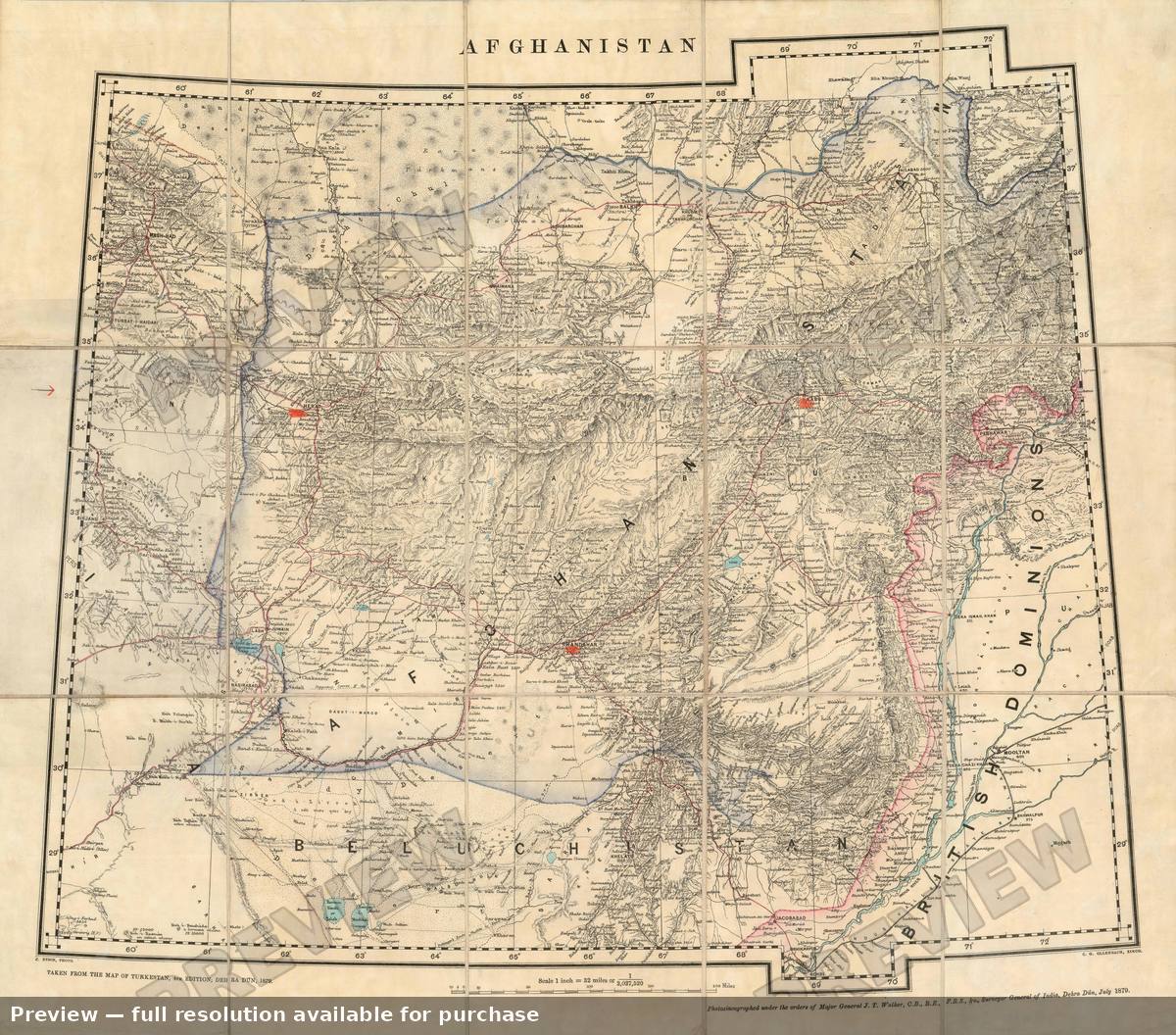 Antique map: Afghanistan, 1879