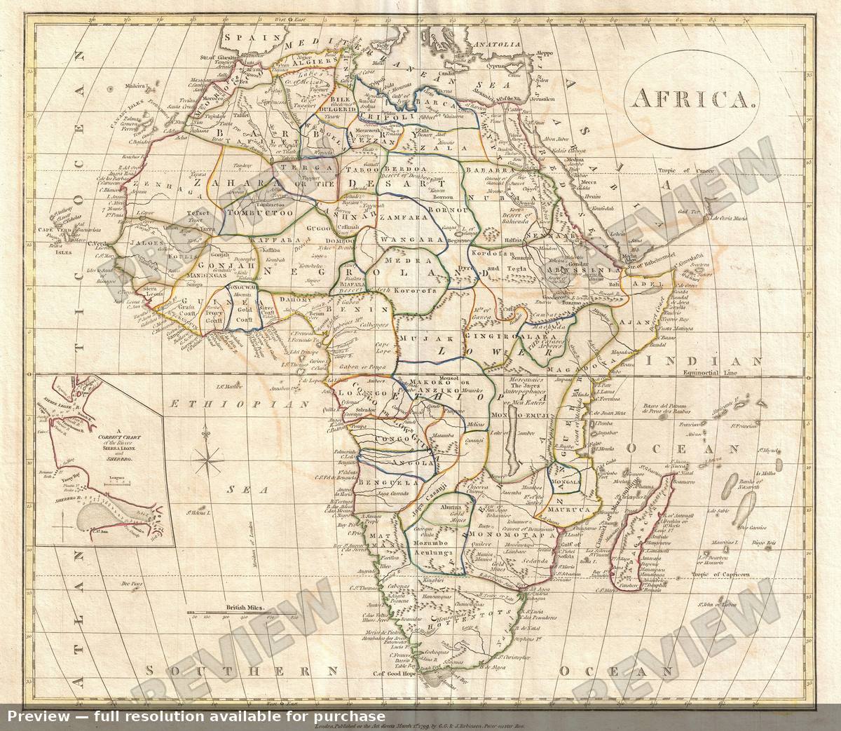 Antique map: Africa, 1799