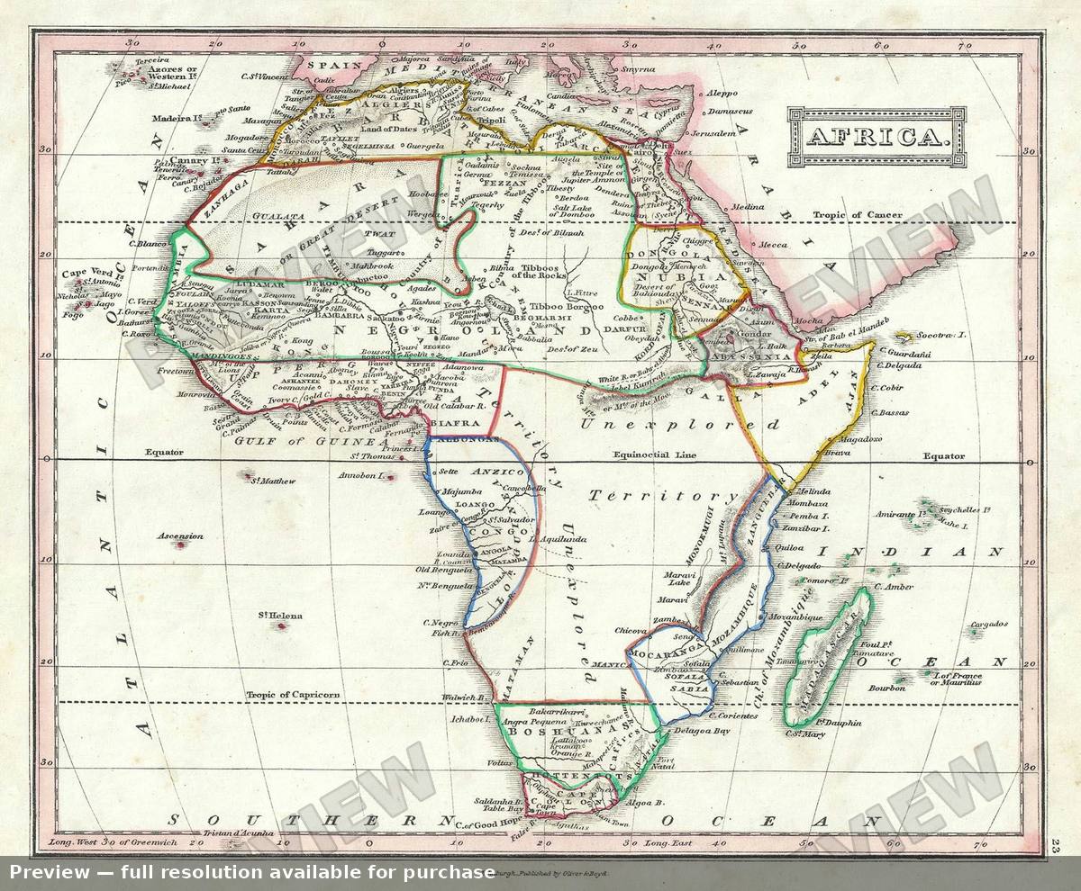 Antique map: Africa, 1845