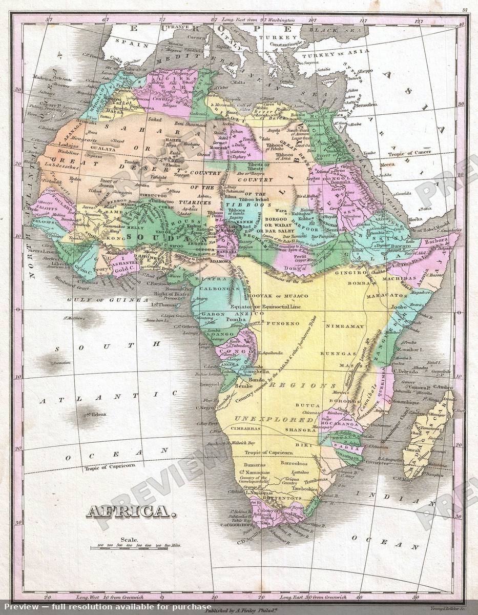 Antique map: Africa, 1827