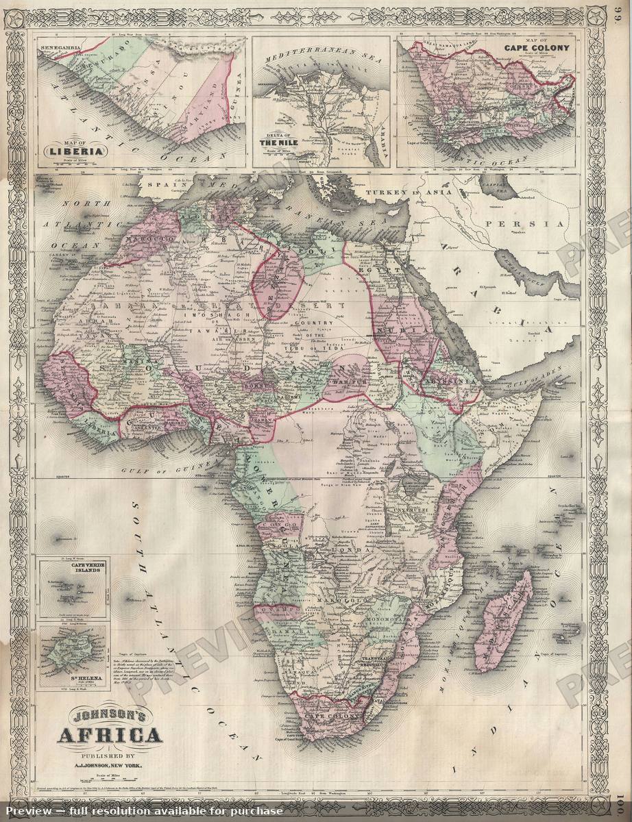 Antique map: Africa, 1866