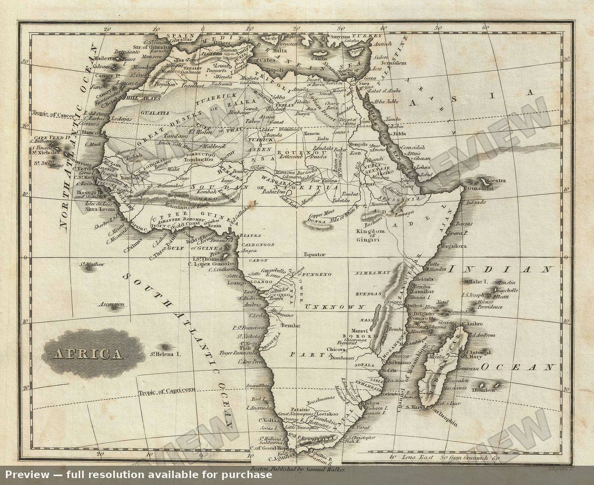 Antique map: Africa, 1828