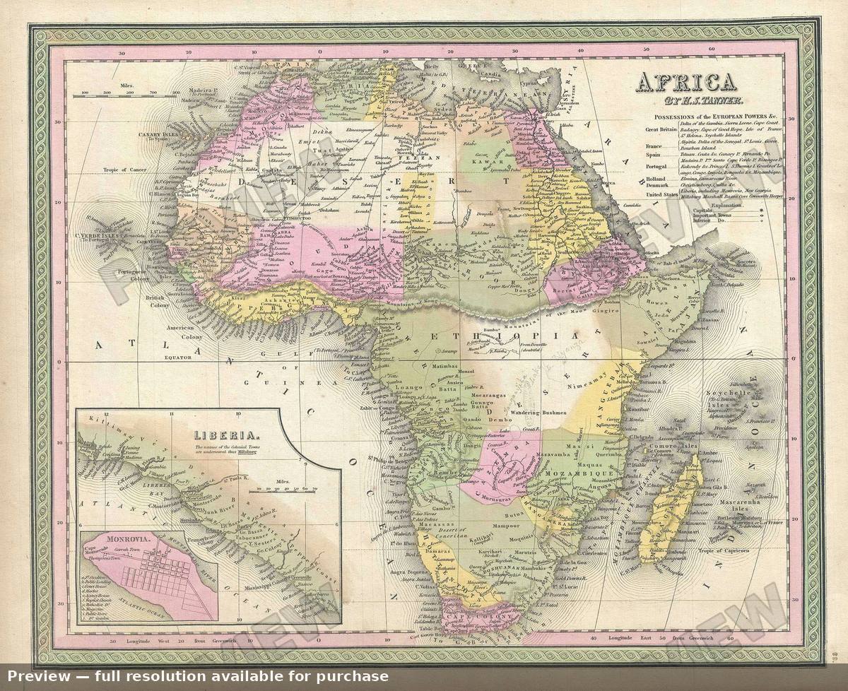 Antique map: Africa, 1849