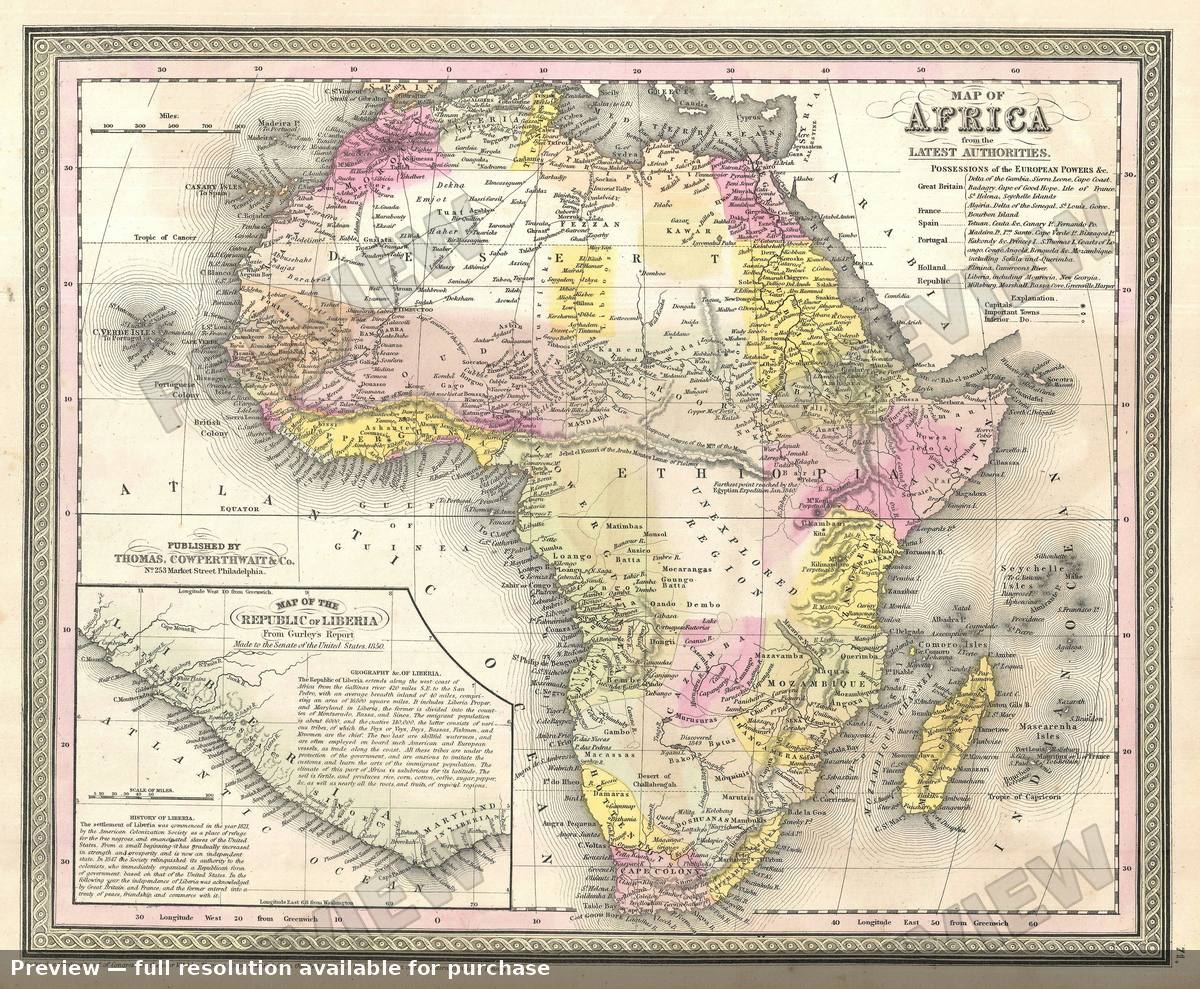 Antique map: Africa, 1854
