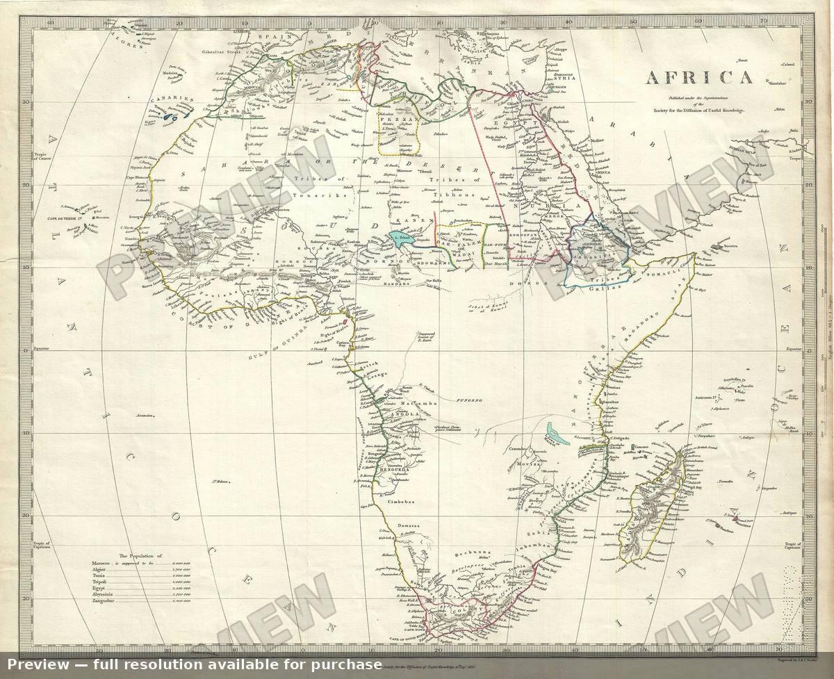 Antique map: Africa, 1844