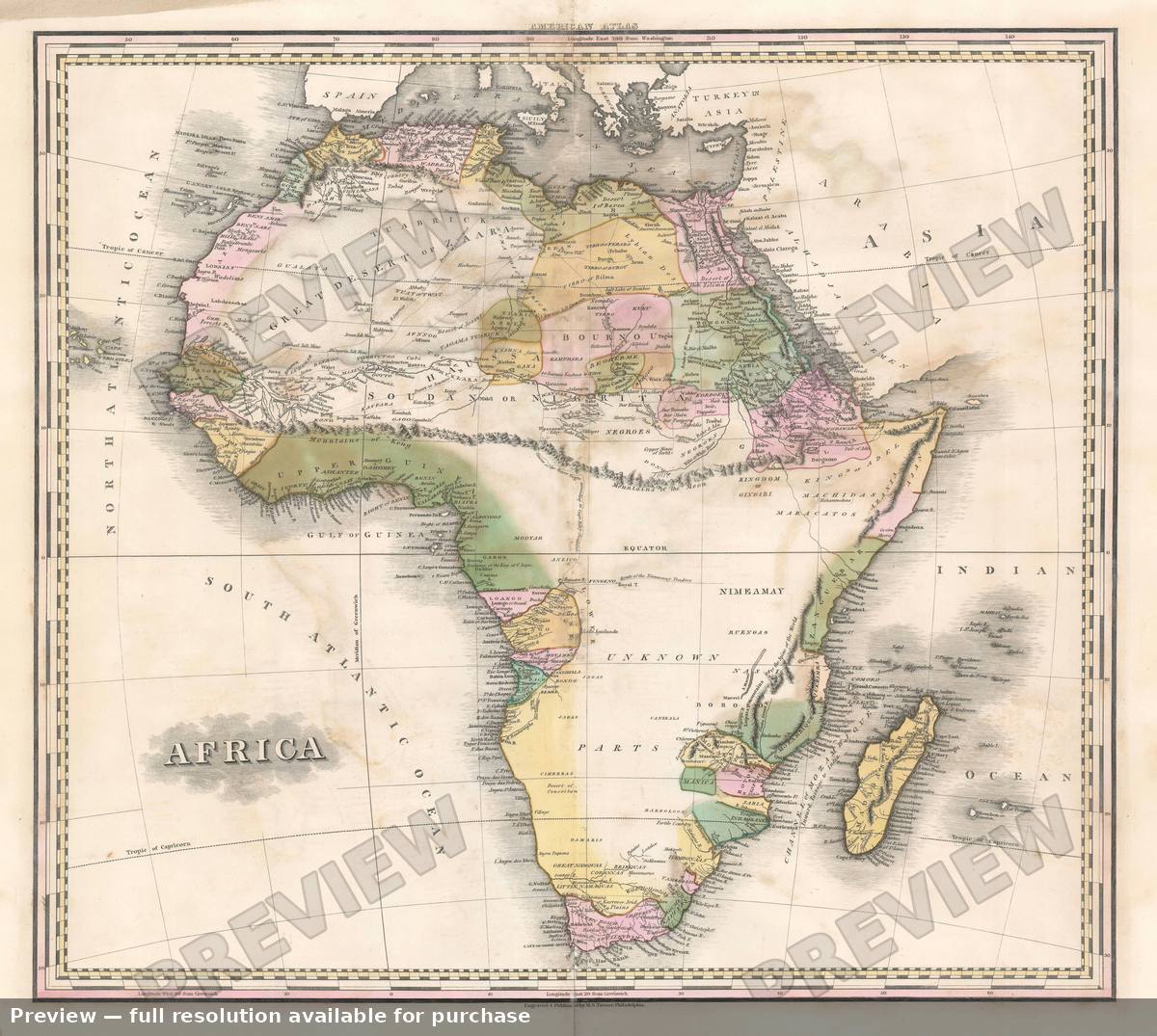 Antique map: Africa, 1823