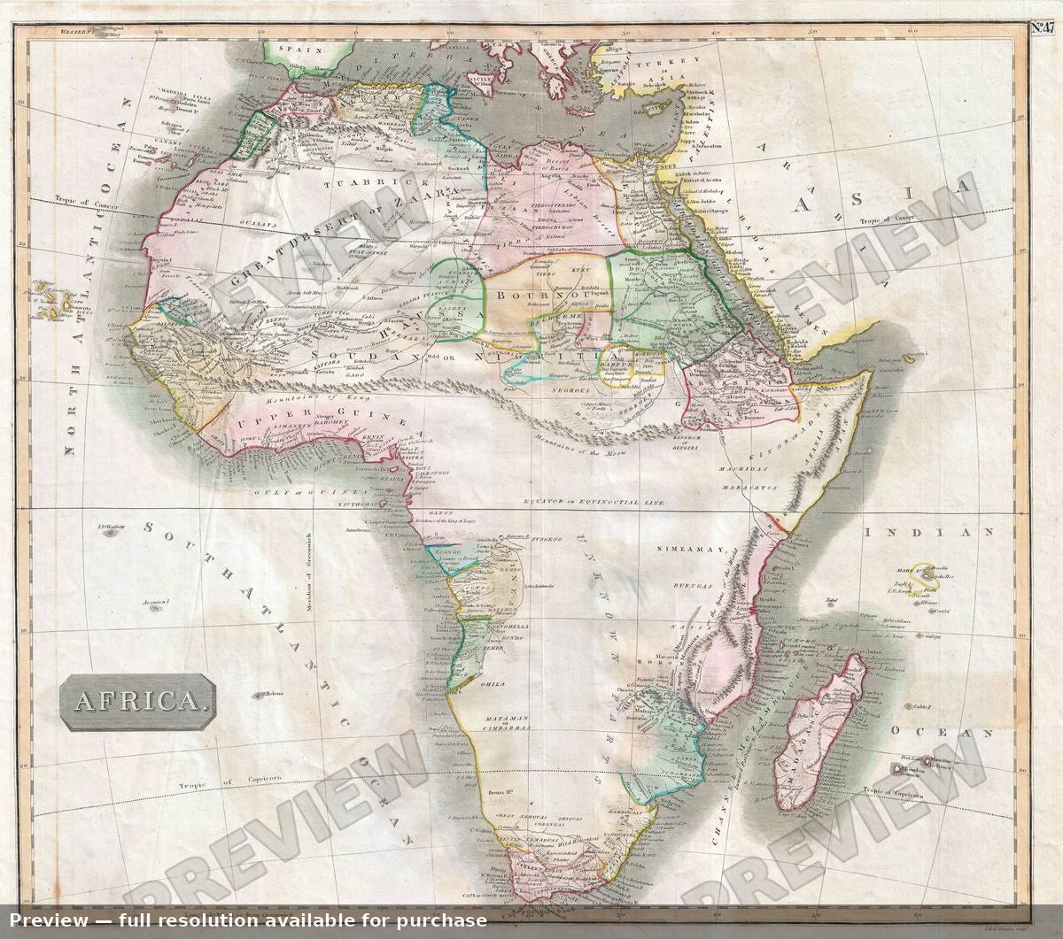 Antique map: Africa, 1813