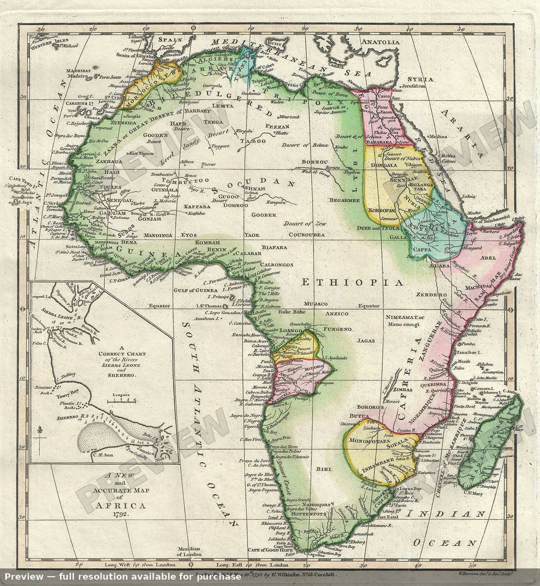 Antique map: Africa, 1792