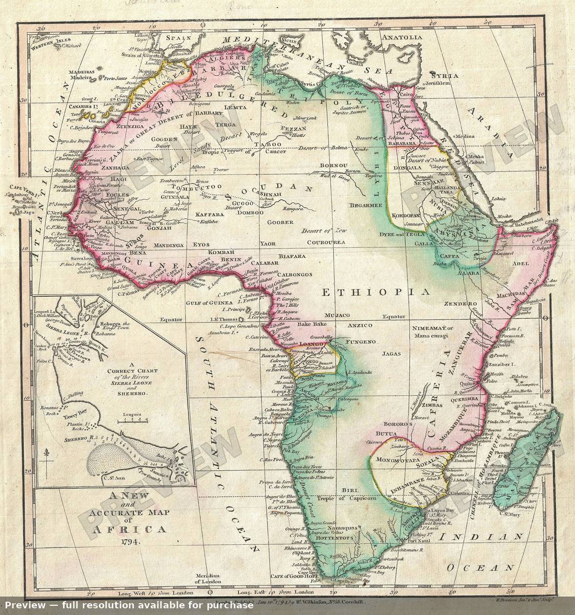 Antique map: Africa, 1794