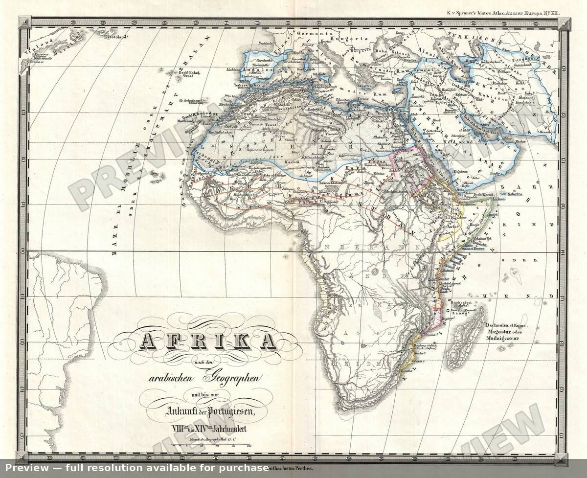 Antique map: Africa 700-1300, 1855