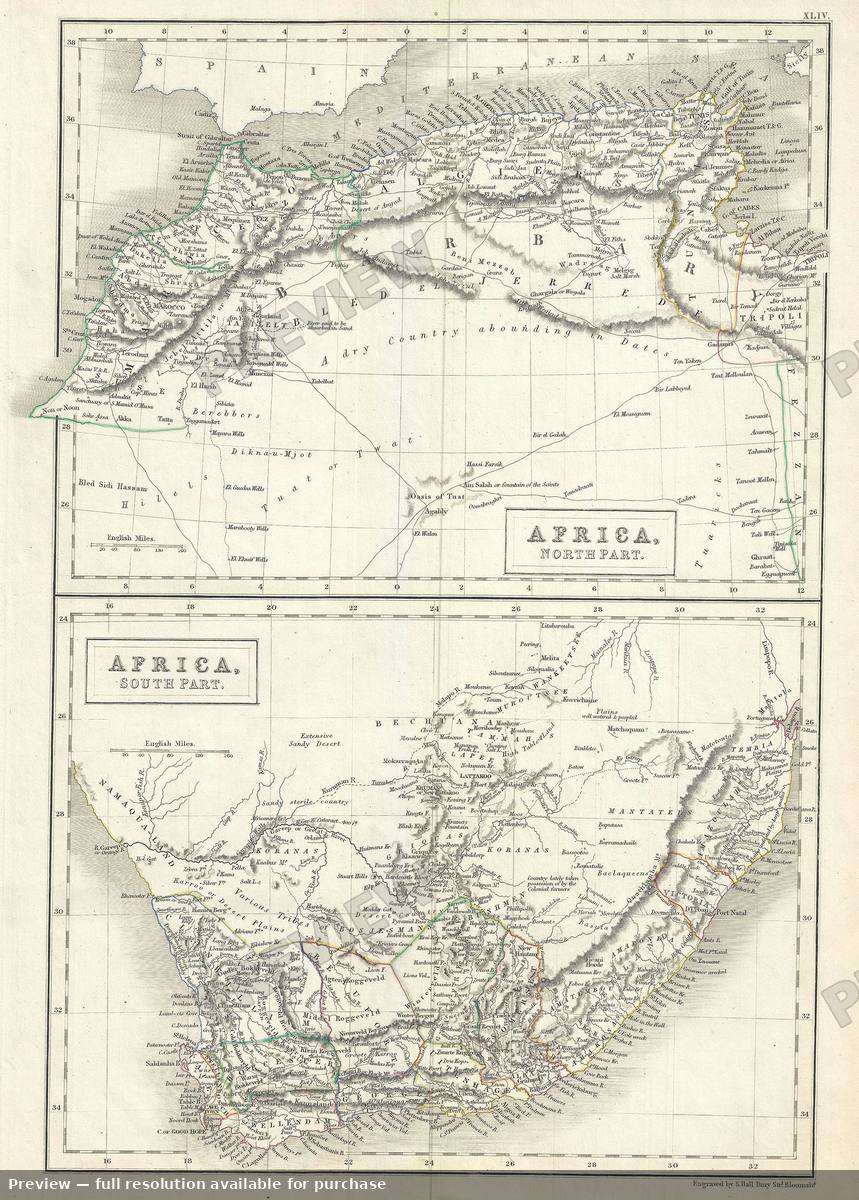 Antique map: Africa North South, 1844