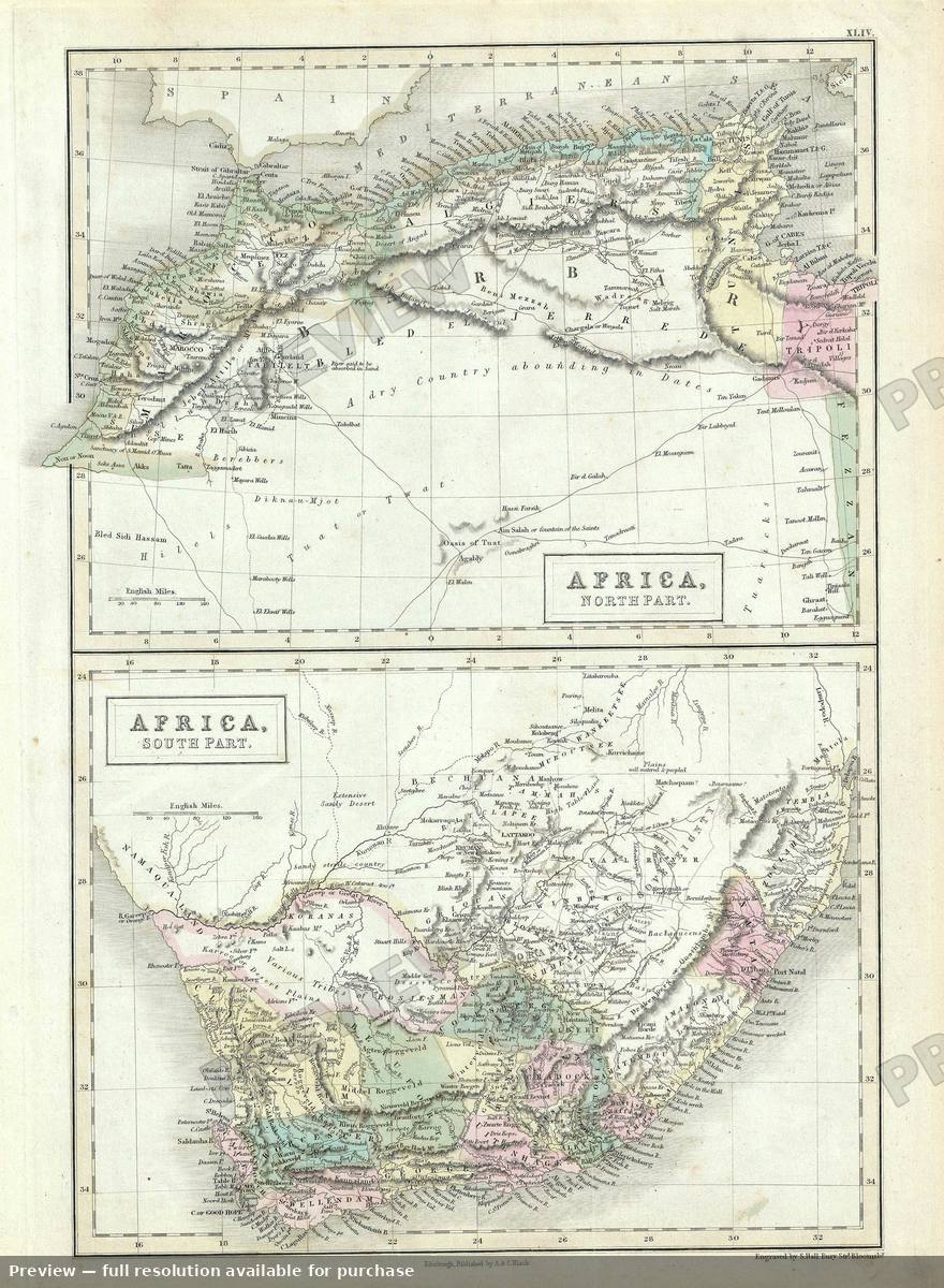 Antique map: Africa North South, 1851