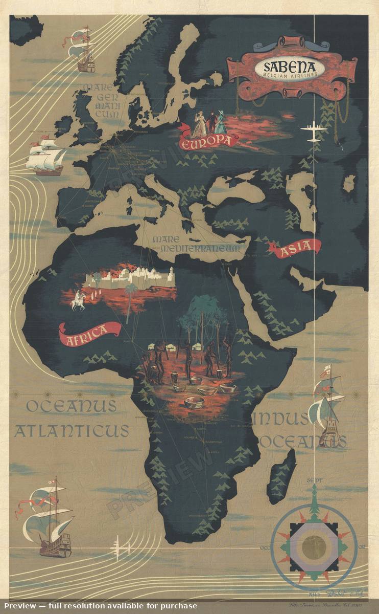 Antique map: Africa Sabena, 1950