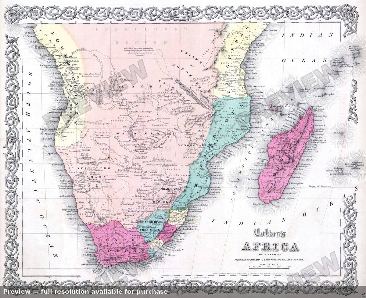Antique map: Africa South, 1855