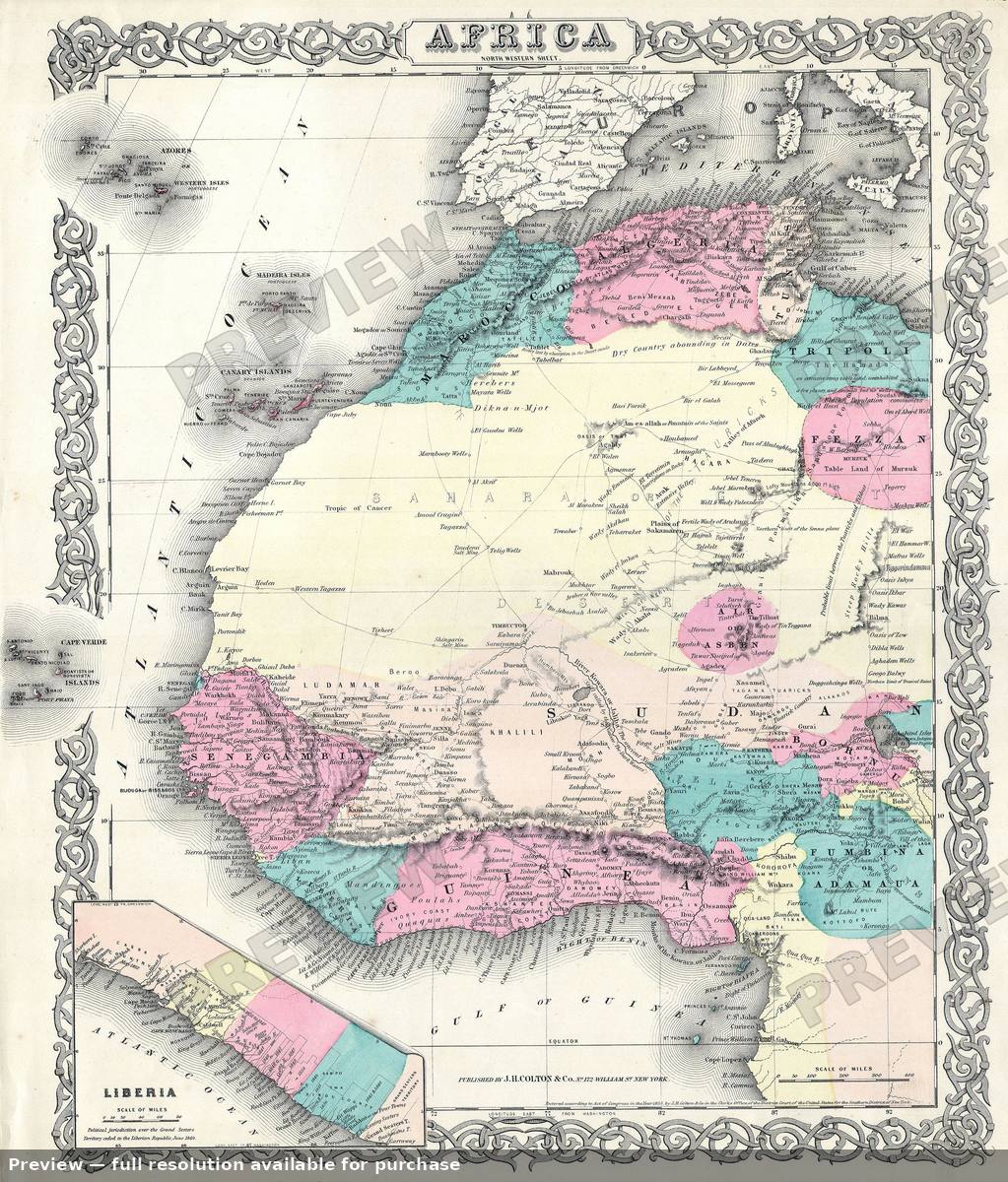 Antique map: Africa W, 1855
