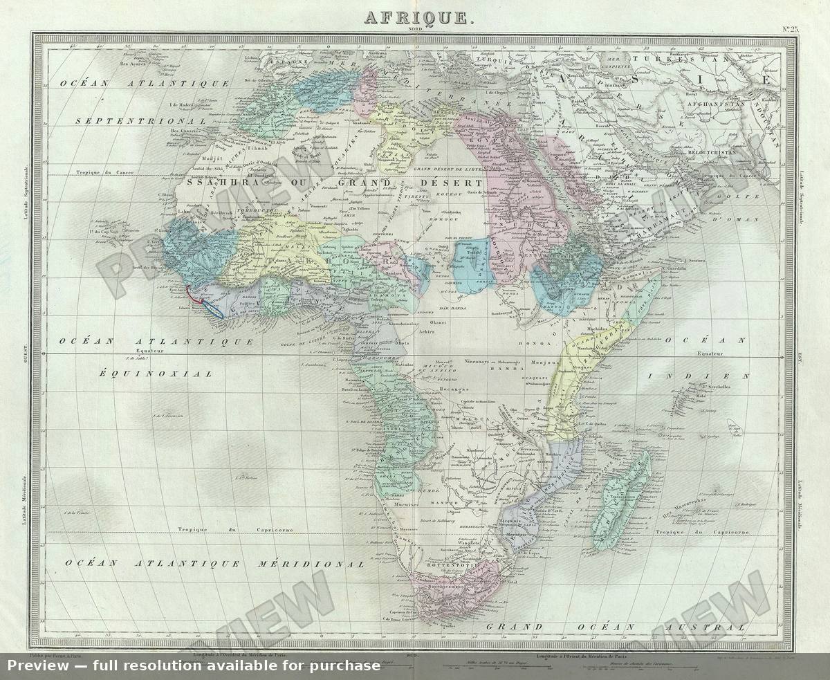 Antique map: Afrique, 1874