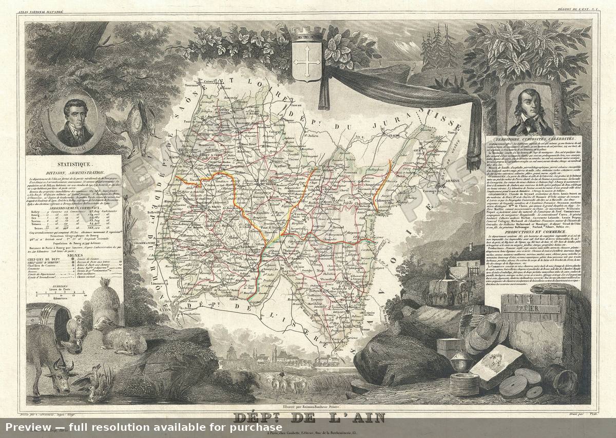 Antique map: Ain, 1852