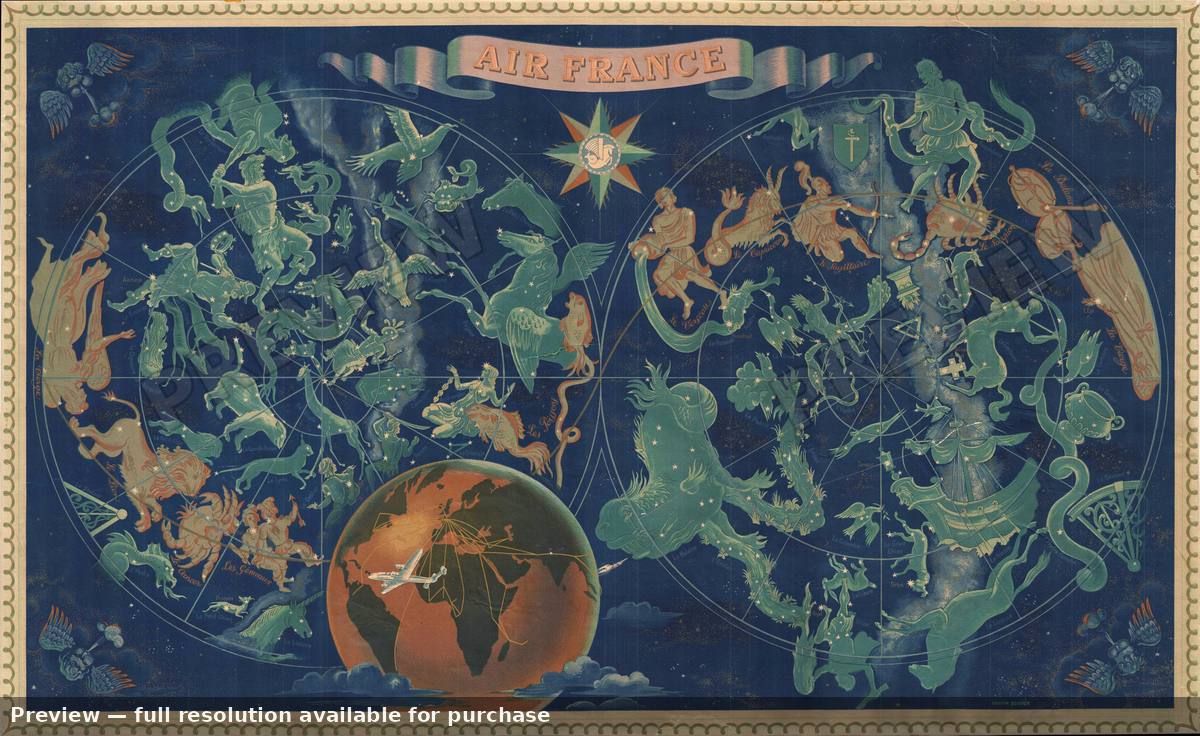 Antique map: Air France Celestial, 1953