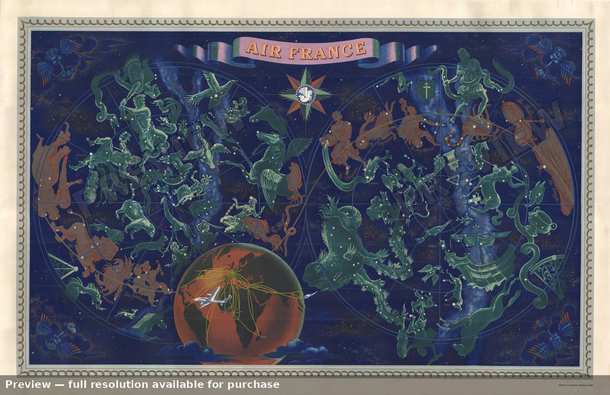 Antique map: Air France Celestial 2, 1953