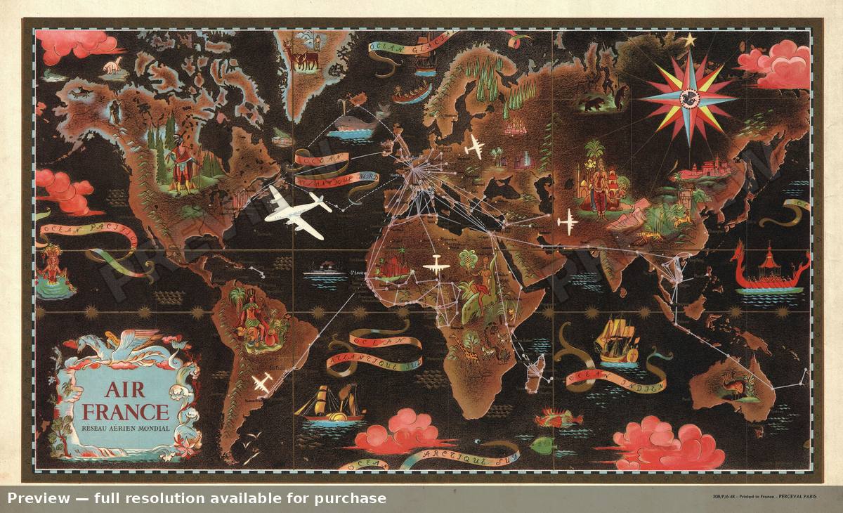 Antique map: Air France World, 1947