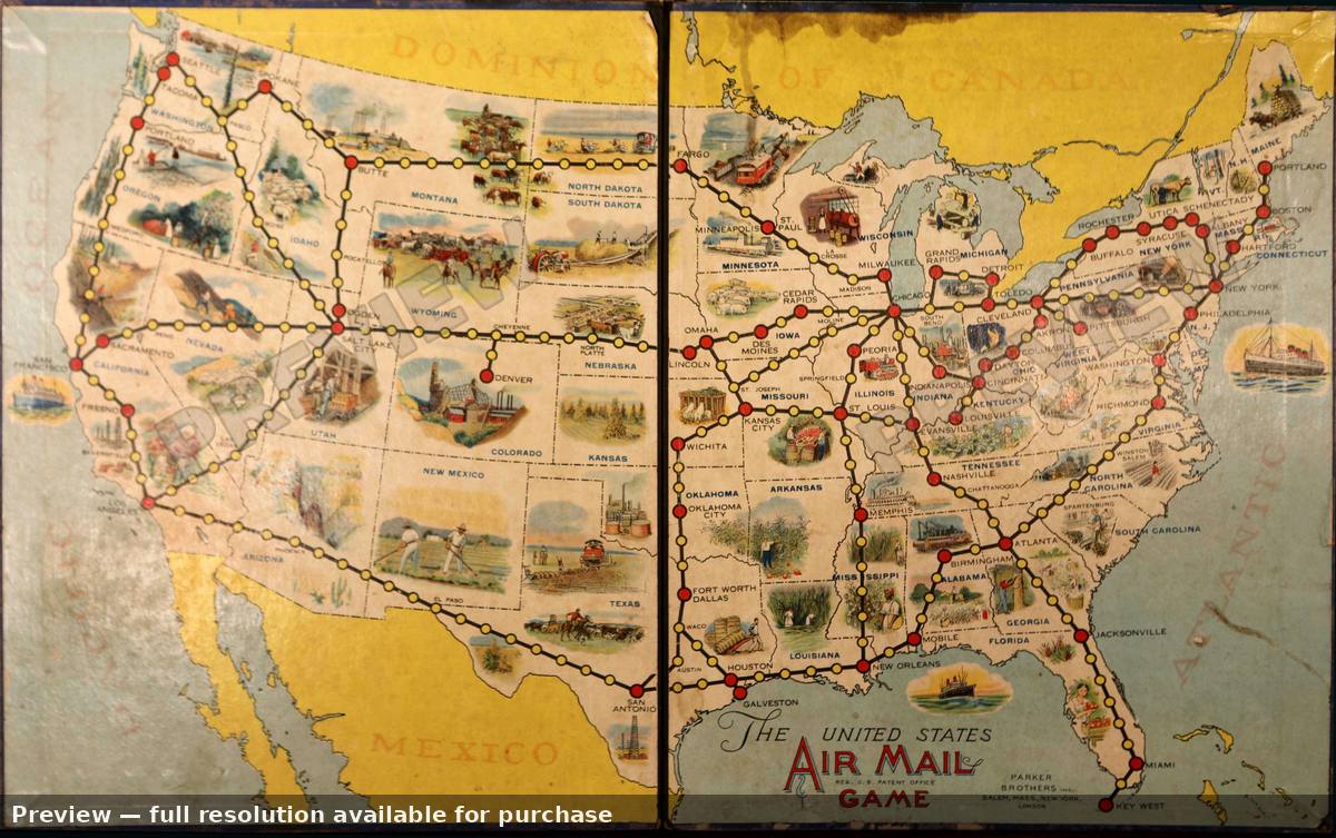 Antique map: Air Mail Game, 1929