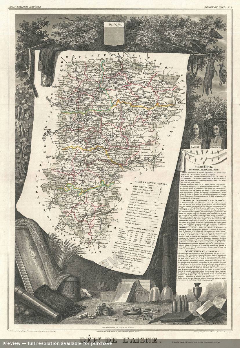 Antique map: Aisne, 1852