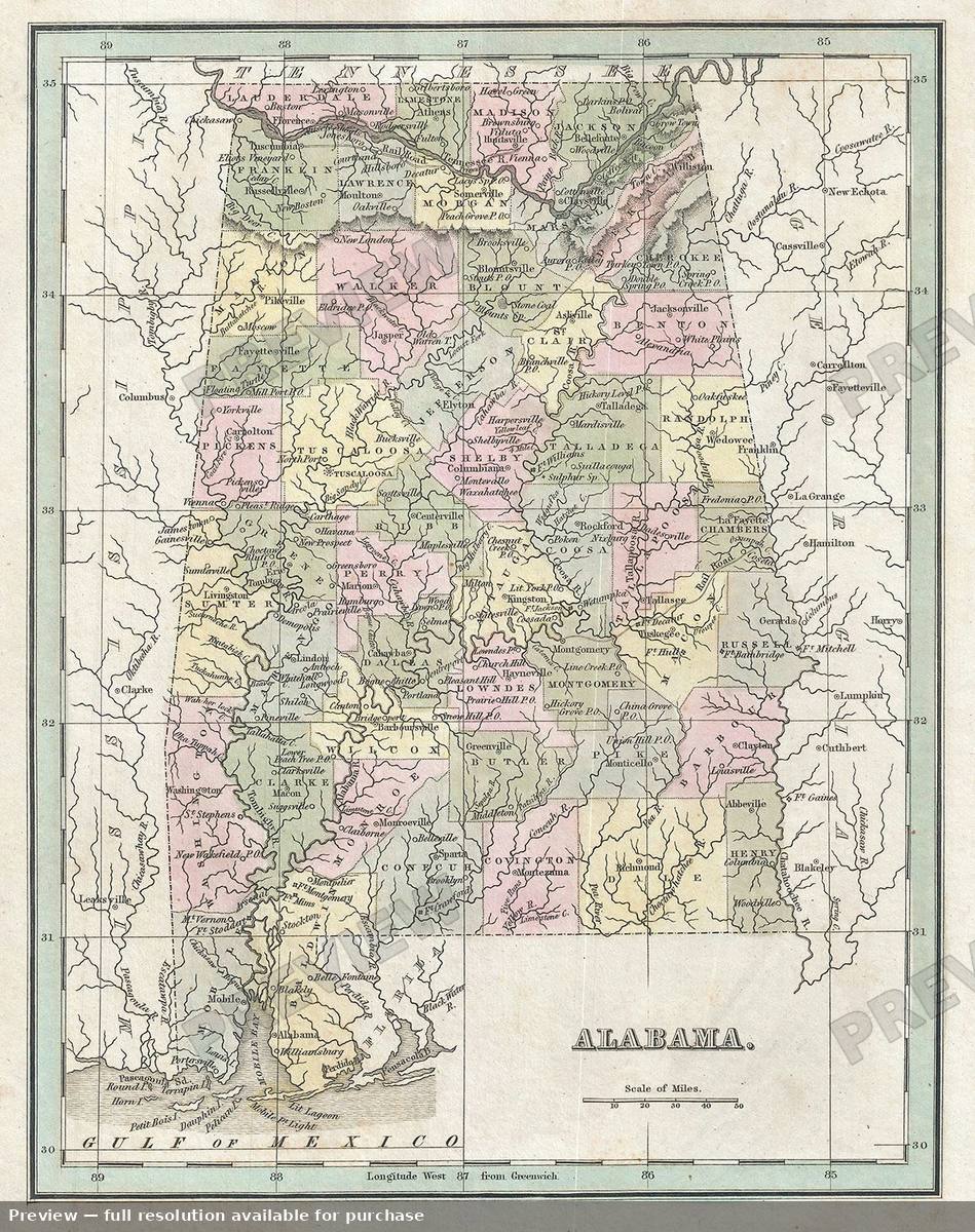 Antique map: Alabama, 1835