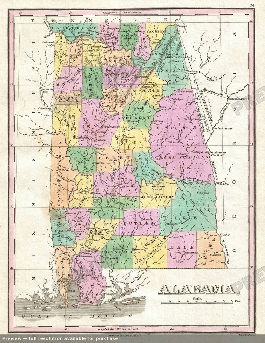 Antique map: Alabama, 1827