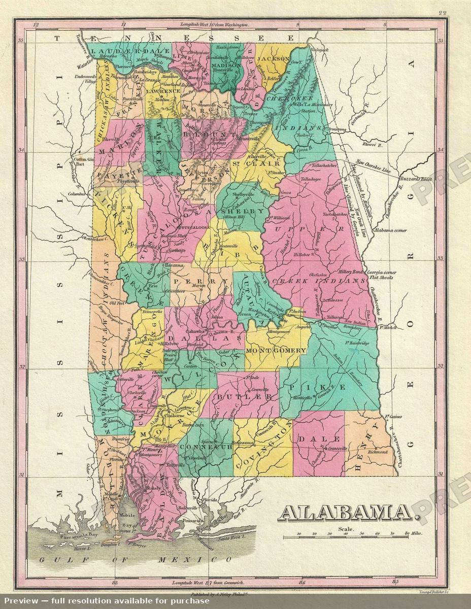 Antique map: Alabama, 1828