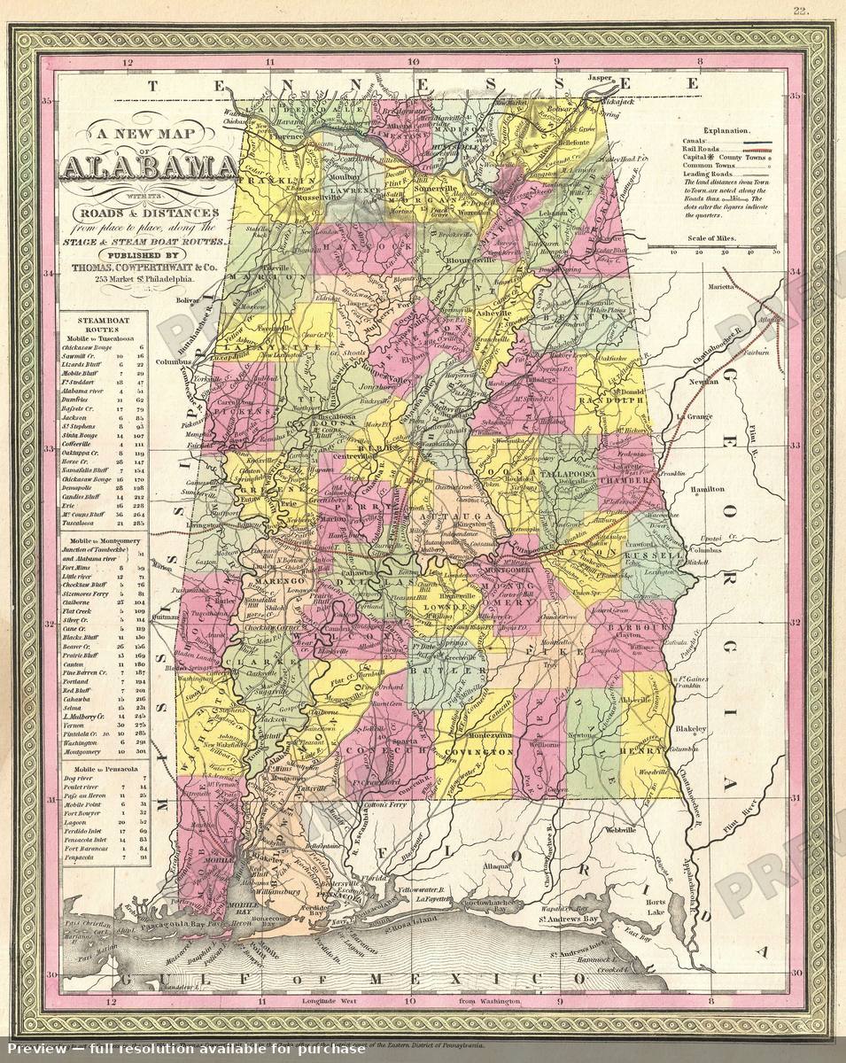 Antique map: Alabama, 1854, 1854