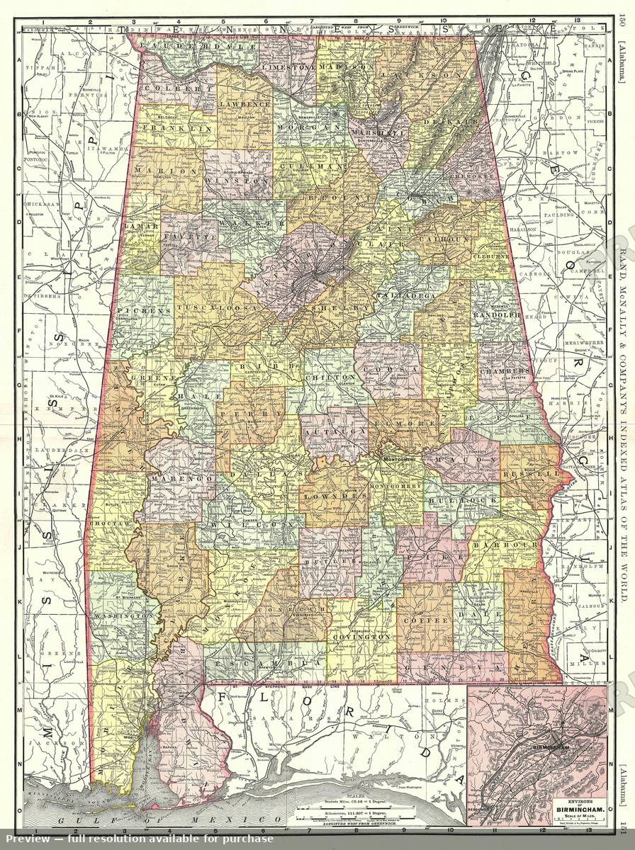 Antique map: Alabama, 1893