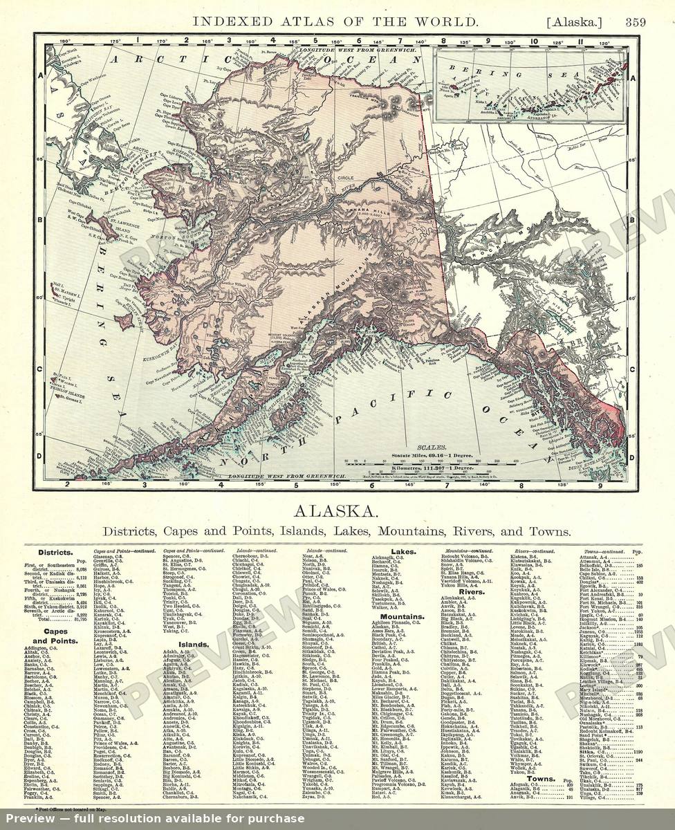 Antique map: Alaska, 1893