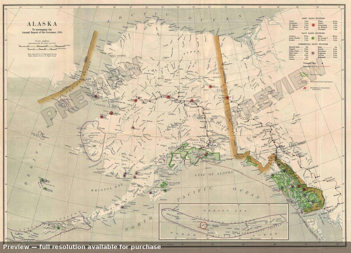 Antique map: Alaska, 1915