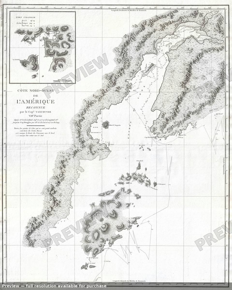 Antique map: Alaska Cook Inlet Kodiak, 1799
