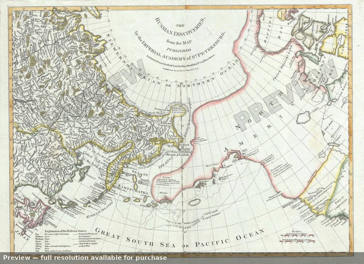 Antique map: Alaska Siberia, 1775, 1775