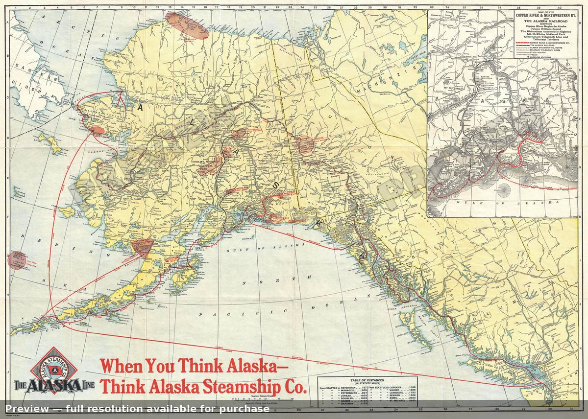 Antique map: Alaska Steamship, 1917