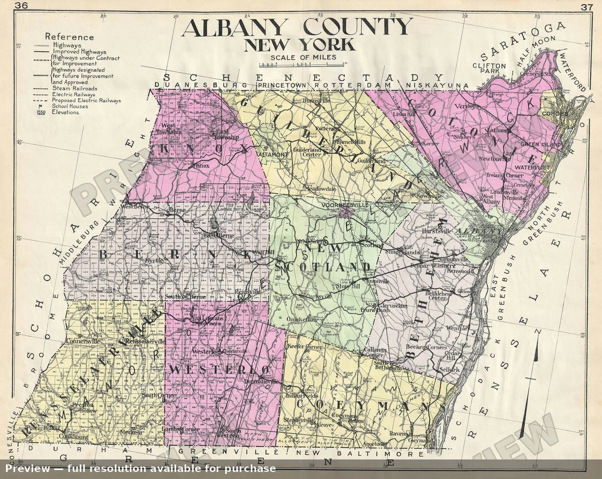 Antique map: Albany County NY, 1912