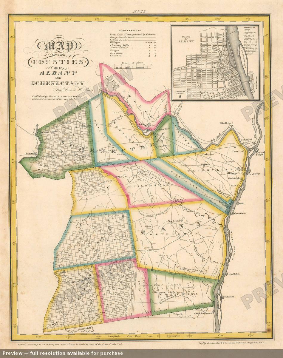 Antique map: Albany Schenectady, 1829