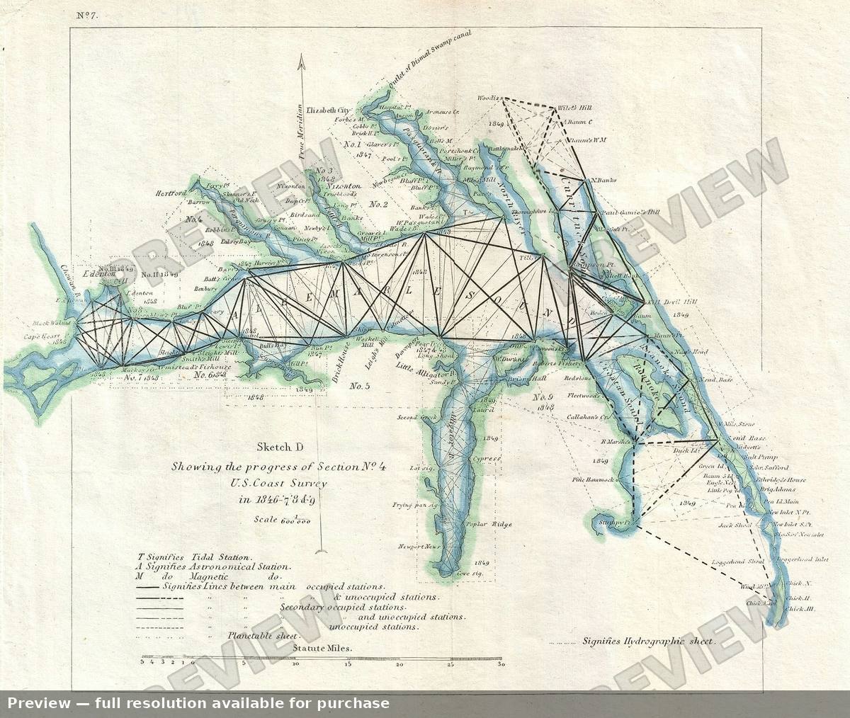 Antique map: Albemarle Sound, 1849
