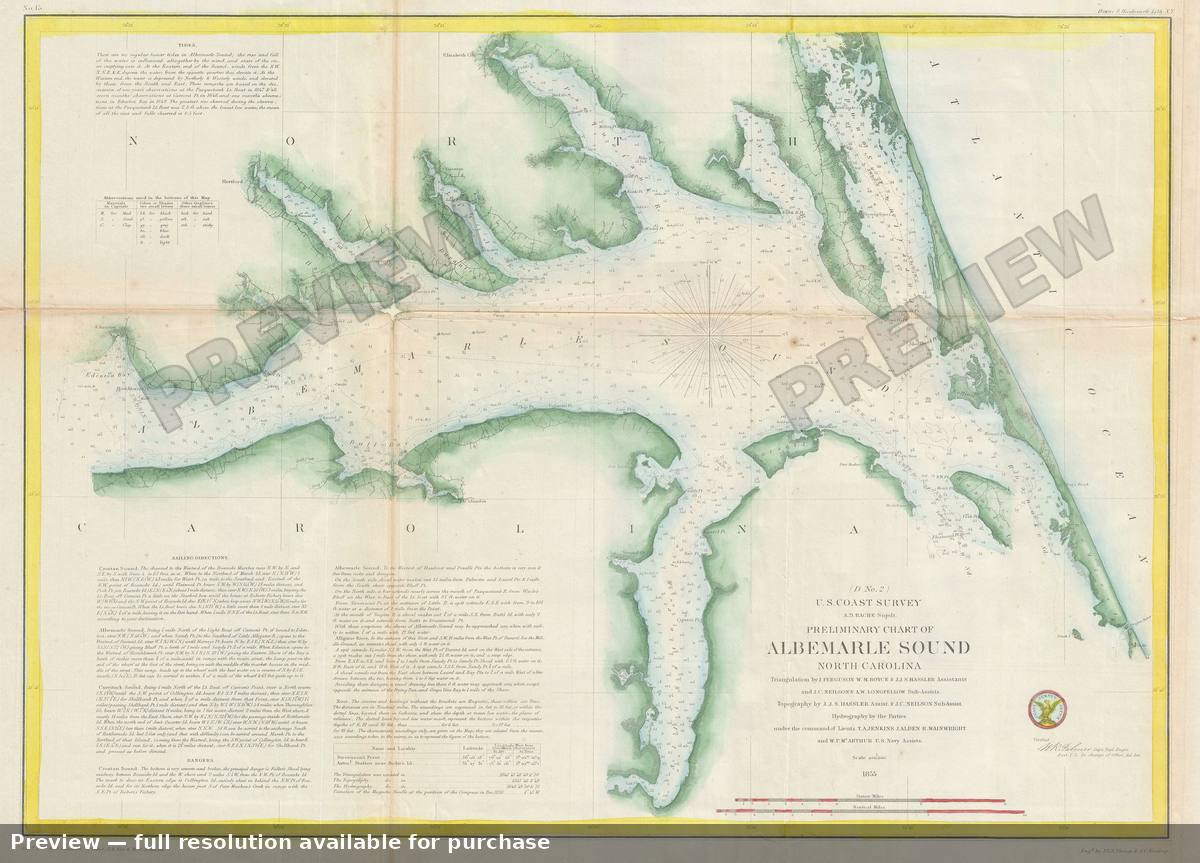 Antique map: Albemarle Sound, 1855