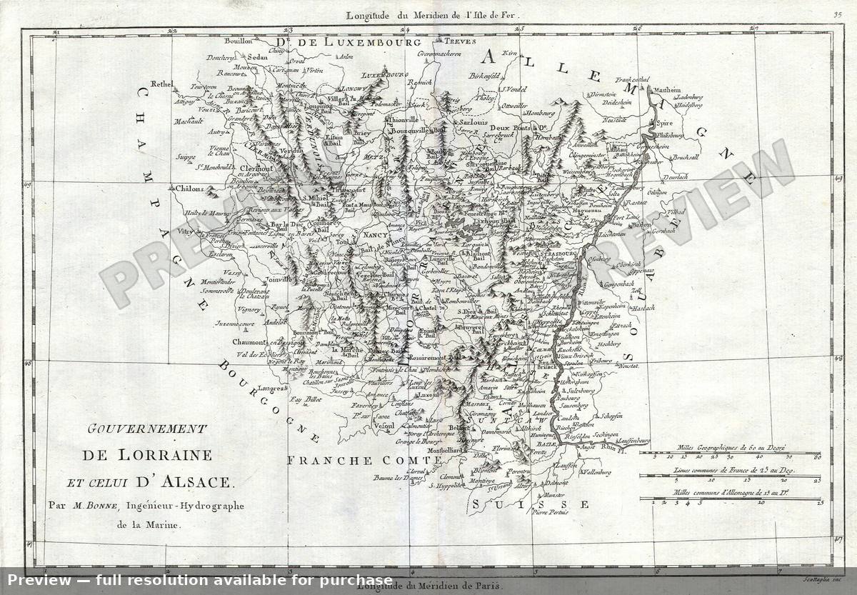 Antique map: Alcase Loraine, 1780