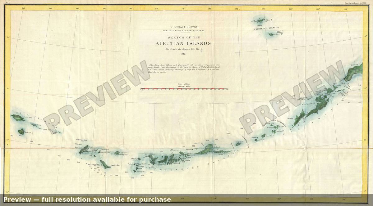 Antique map: Aleutian Islands, 1873