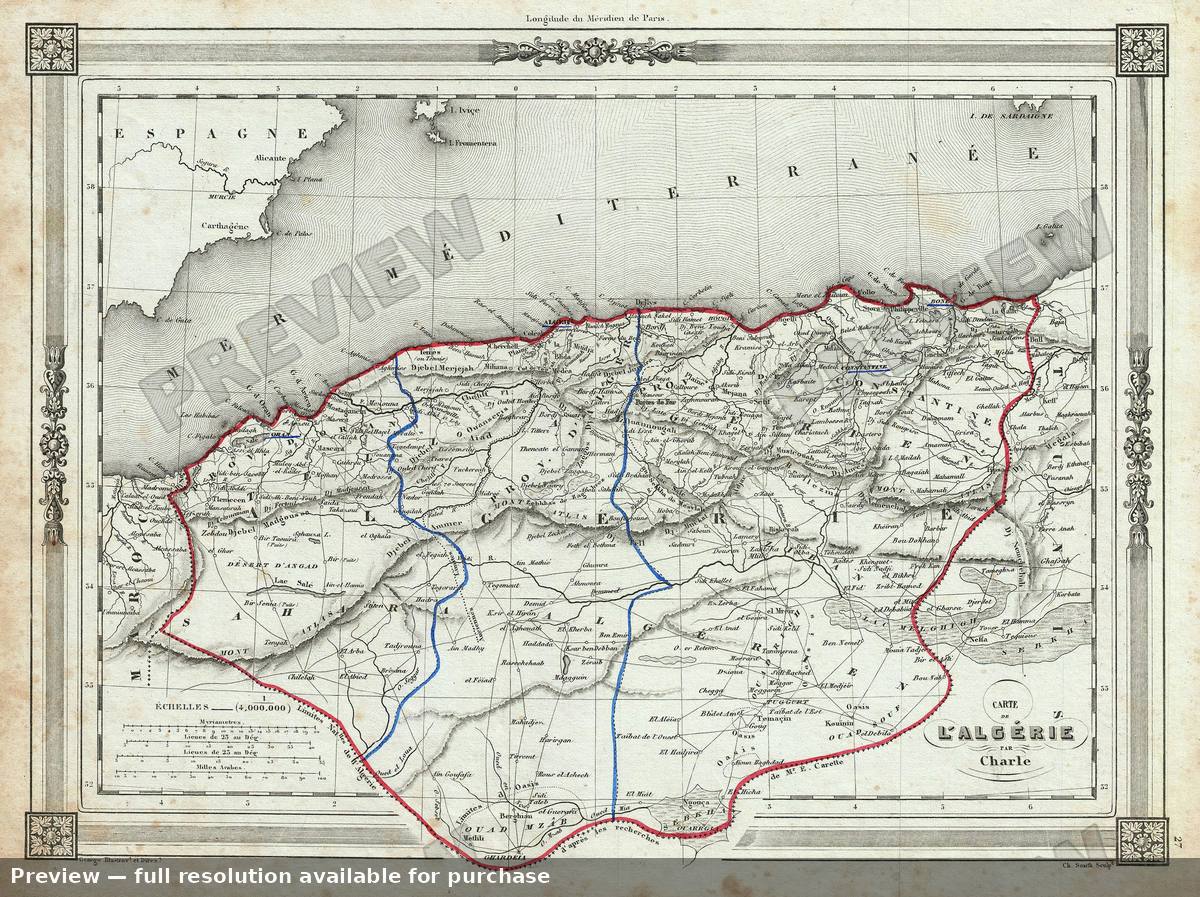Antique map: Algeria, 1852